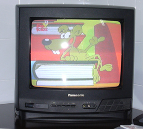 aparato de televisión mostrando dibujos animados